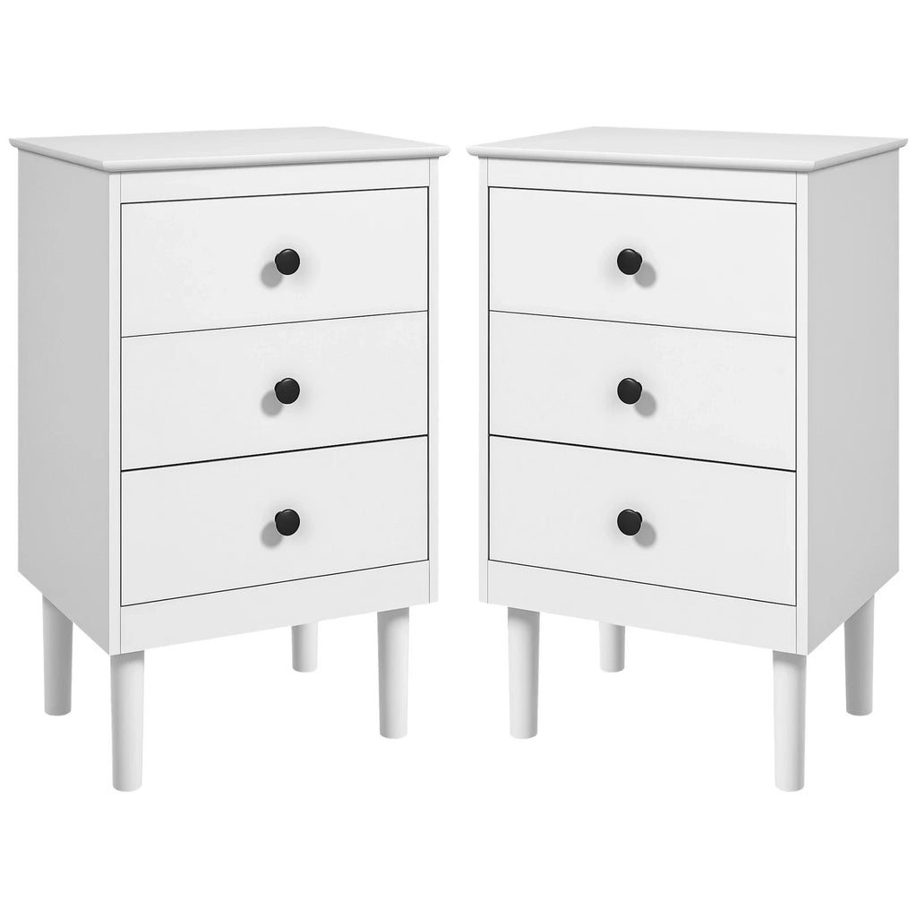 HOMCOM Bedside Tables Set of 2 Nightstand 3-Drawer White Modern UK