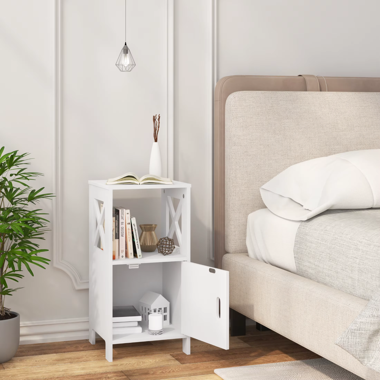 Bedside Tables Set of 2 Nightstand White Modern UK