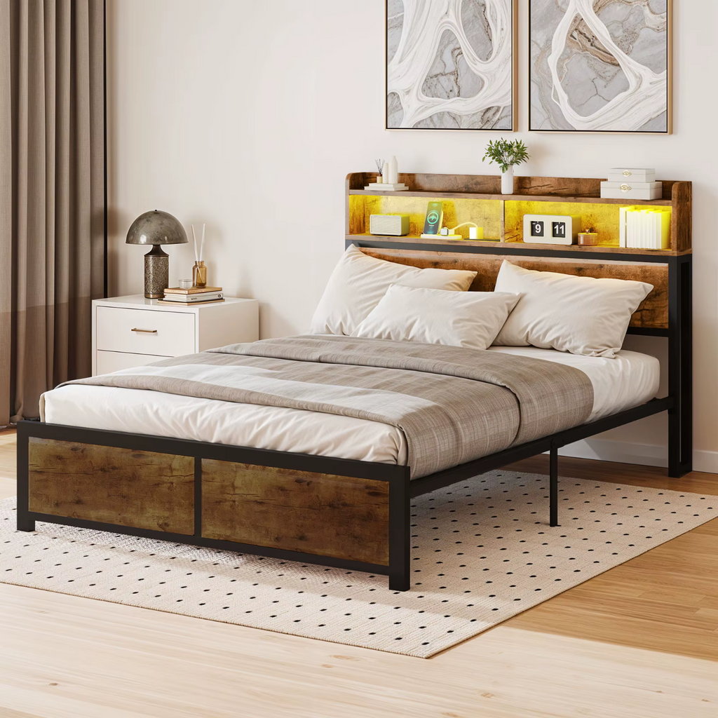 YITAHOME King Size Bed Frame LED USB Charging Modern UK