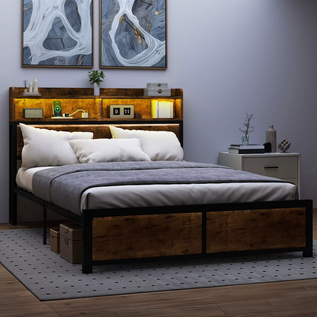 YITAHOME King Size Bed Frame LED USB Charging Modern UK