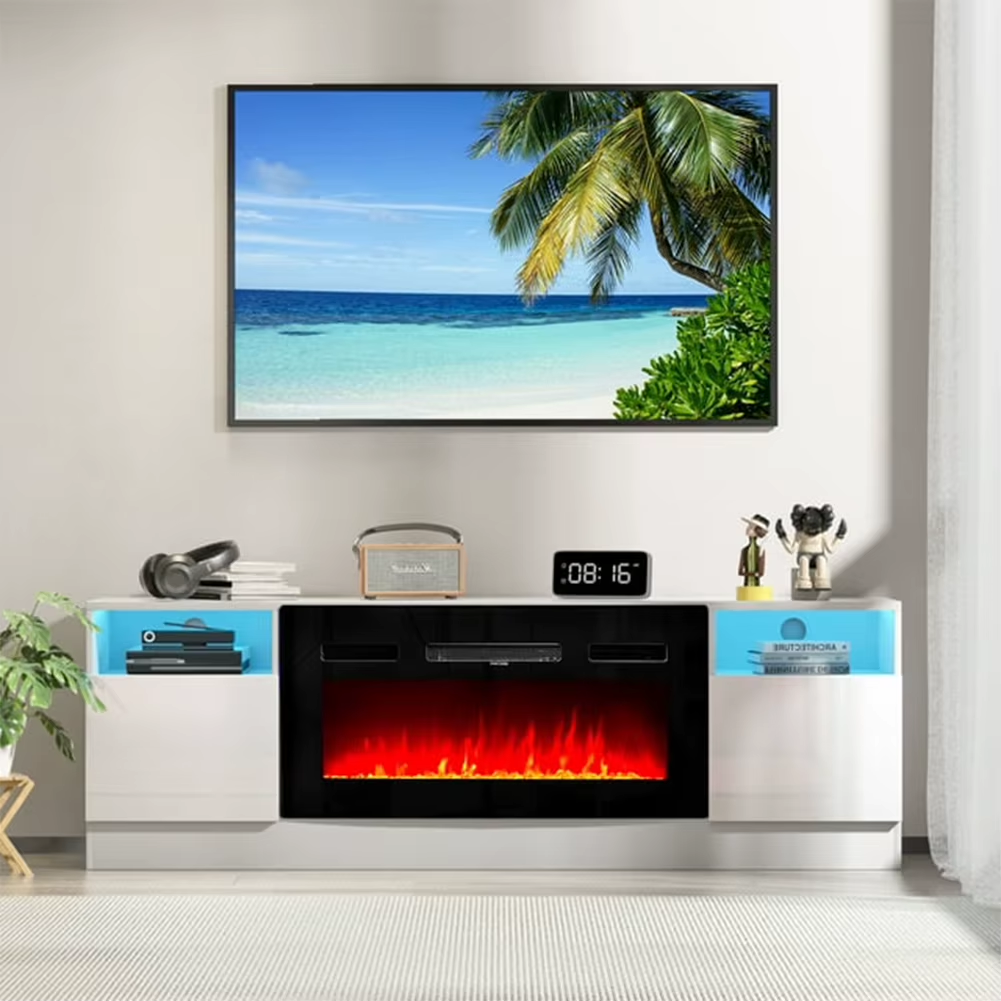 Breeins Modern Electric Fireplace TV Stand LED Flames Remote Storage Console UK