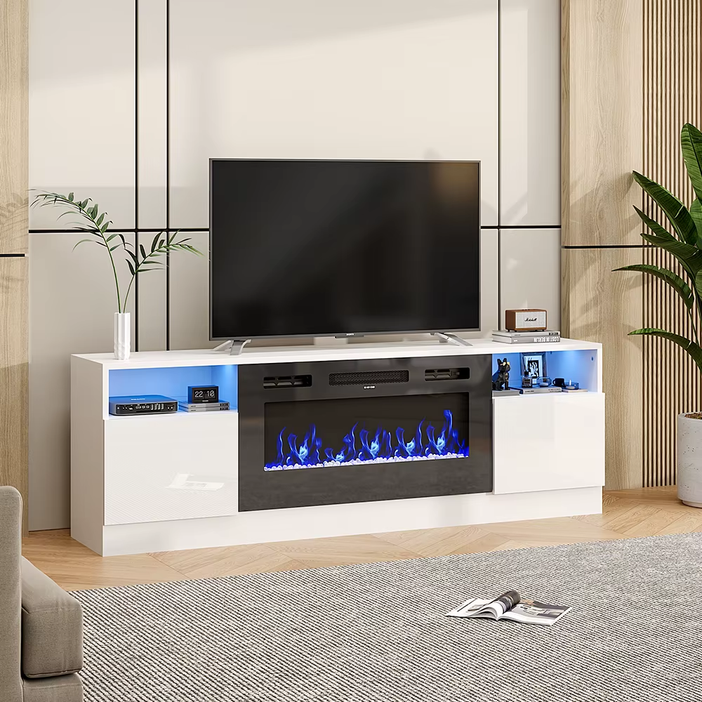 Breeins Modern Electric Fireplace TV Stand LED Flames Remote Storage Console UK
