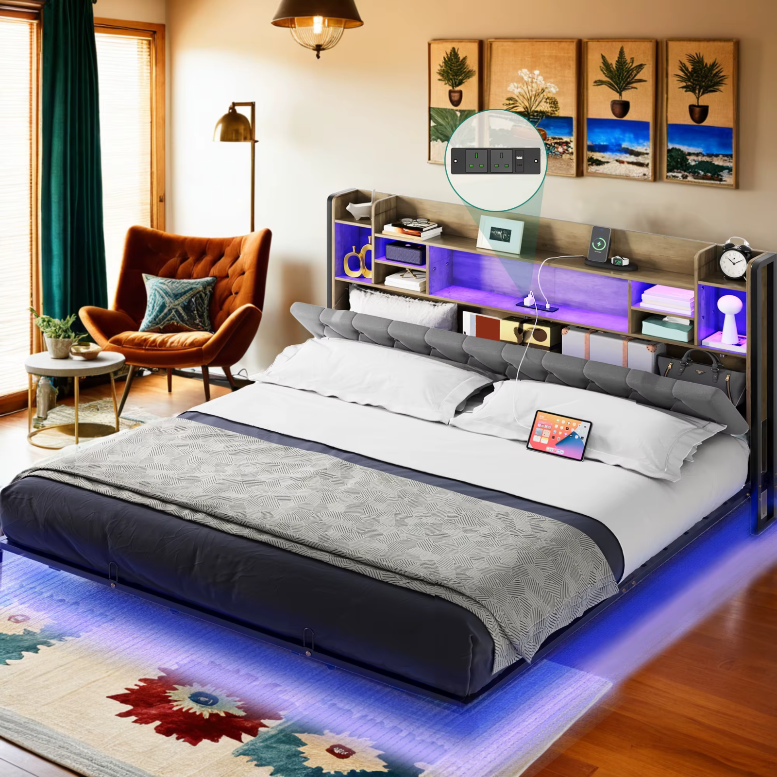 Balconera Super King Bed Frame LED USB Charging Storage Modern UK