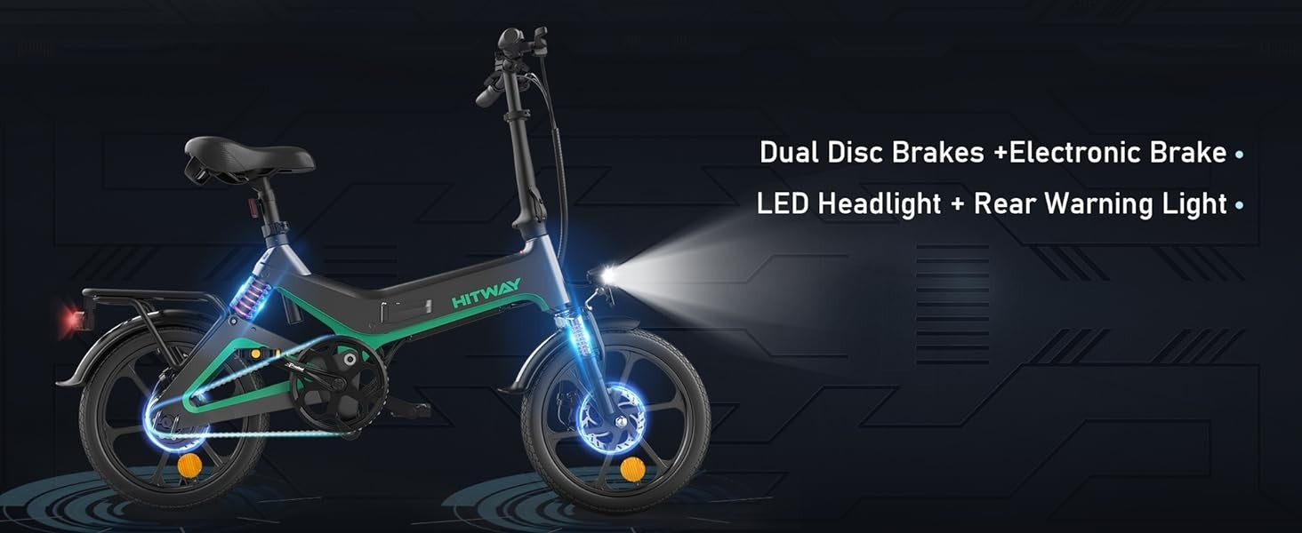HITWAY BK2 Folding Electric Bike 250W 16" 36V E-Bike 70km Range 7 Speed UK Legal