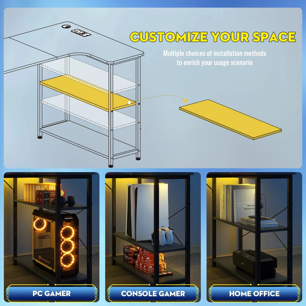 COMHOMA L Shaped Gaming Desk with Power Outlets USB Corner Computer PC Desk UK