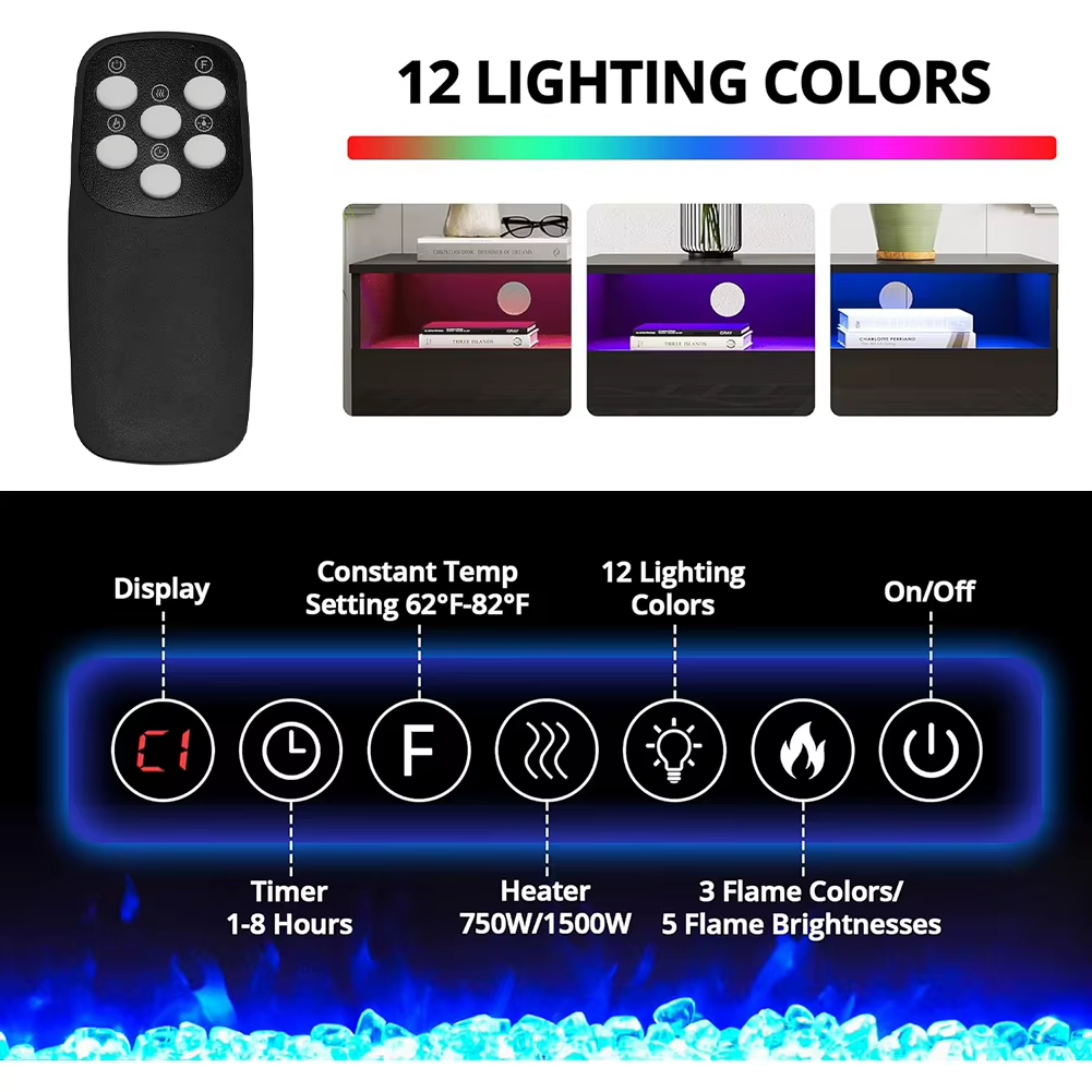 Breeins Modern Electric Fireplace TV Stand LED Flames Remote Storage Console UK