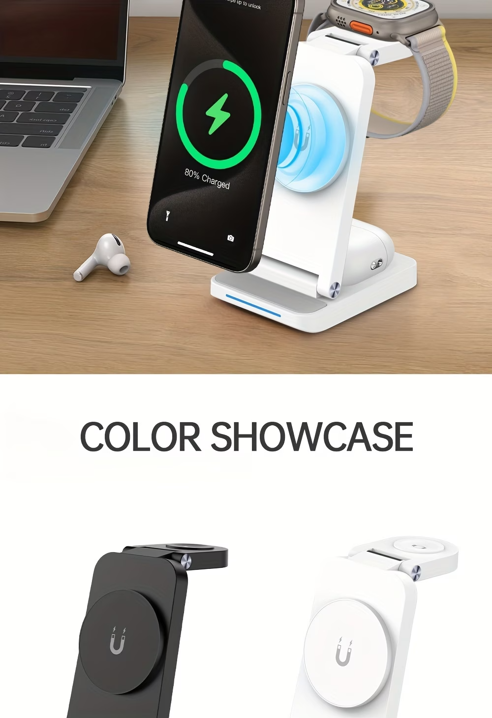 3-in-1 Wireless Charging Station 15W Fast Charger UK