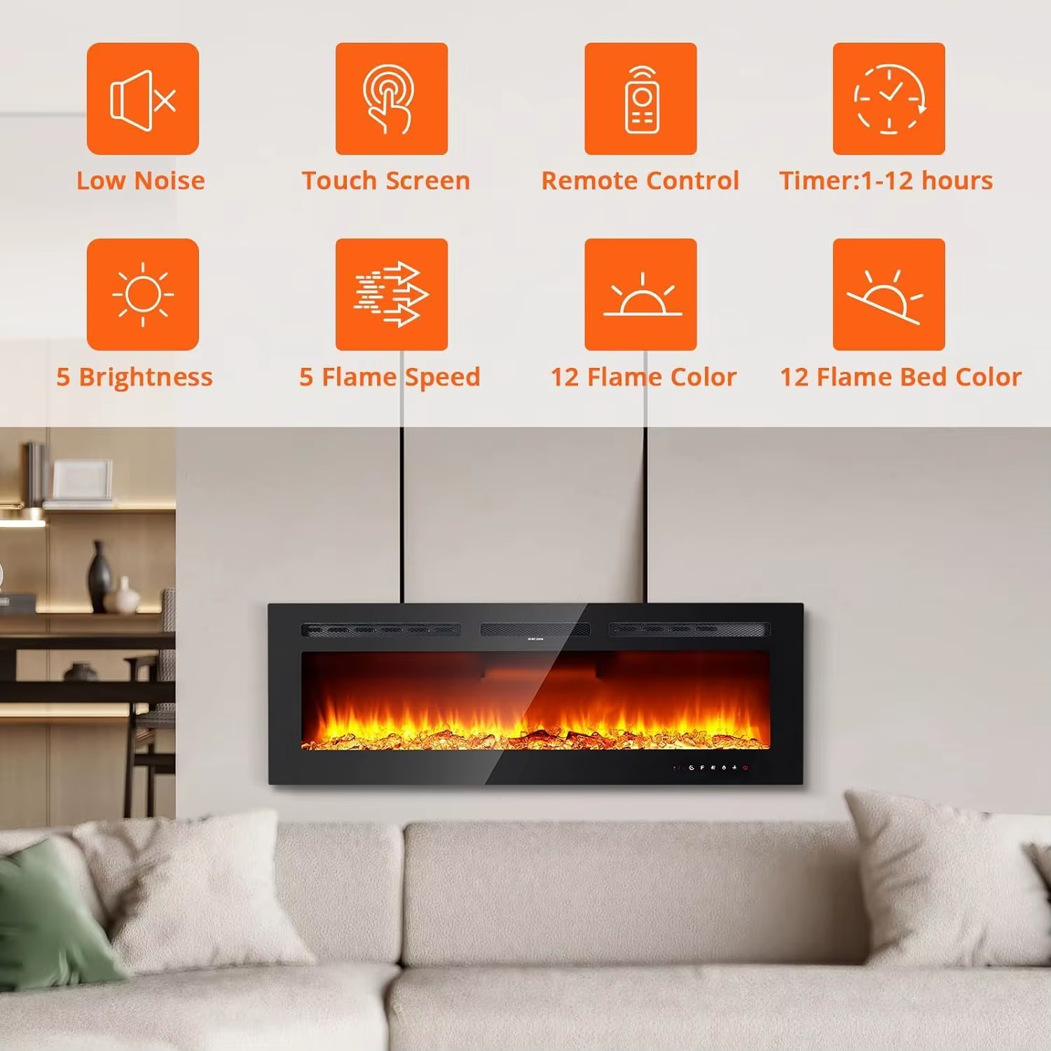 Modern Electric Fireplace TV Stand LED Flames Remote Storage Console 60" UK