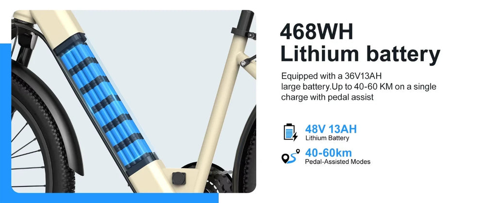 24" Electric Mountain Bike 250W 36V 13Ah E-Bike 7 Speed 25km/h Adult Commuter UK