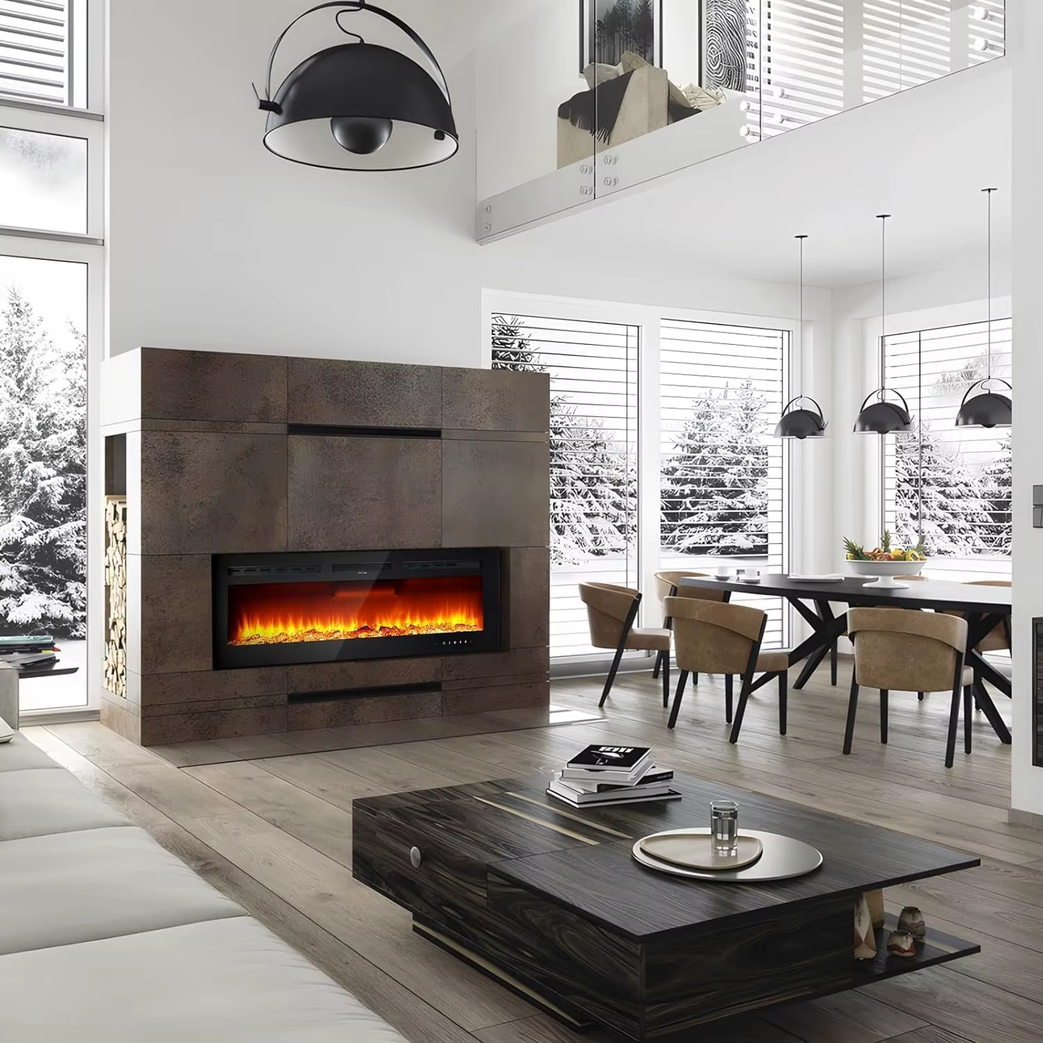 Modern Electric Fireplace TV Stand LED Flames Remote Storage Console 60" UK