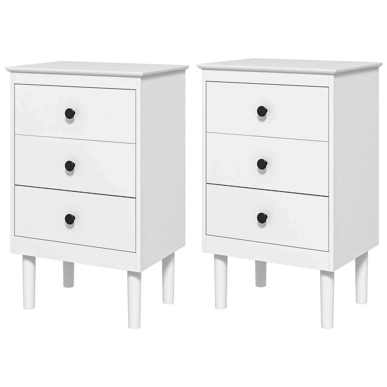 HOMCOM Bedside Tables Set of 2 Nightstand 3-Drawer White Modern UK