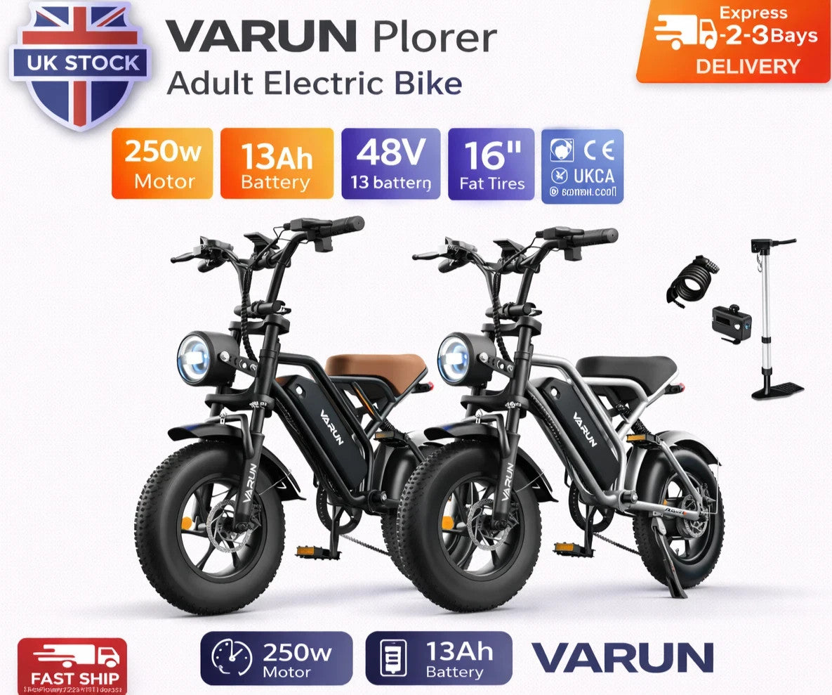 VARUN Plorer Electric Bike 250W 48V 13Ah 16” Fat Tyres All-Terrain E-Bike UK
