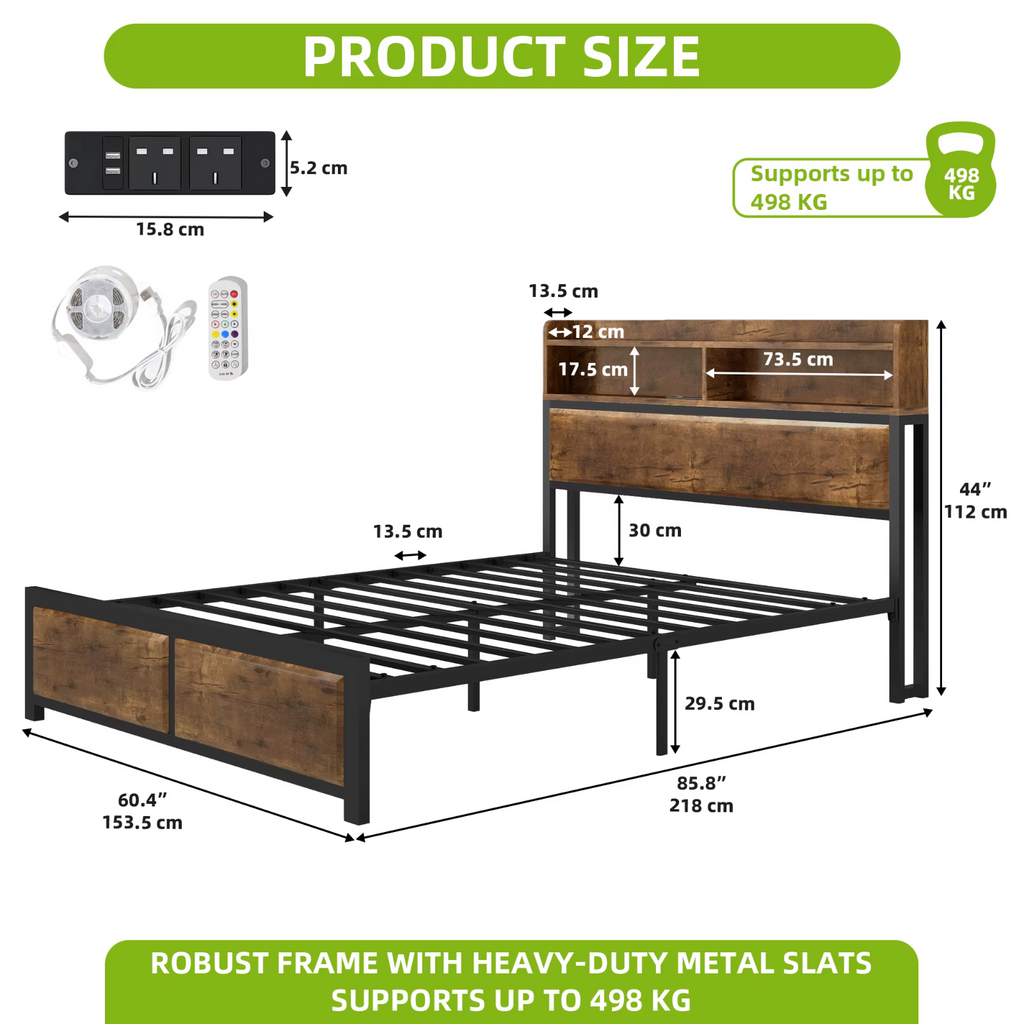 YITAHOME King Size Bed Frame LED USB Charging Modern UK