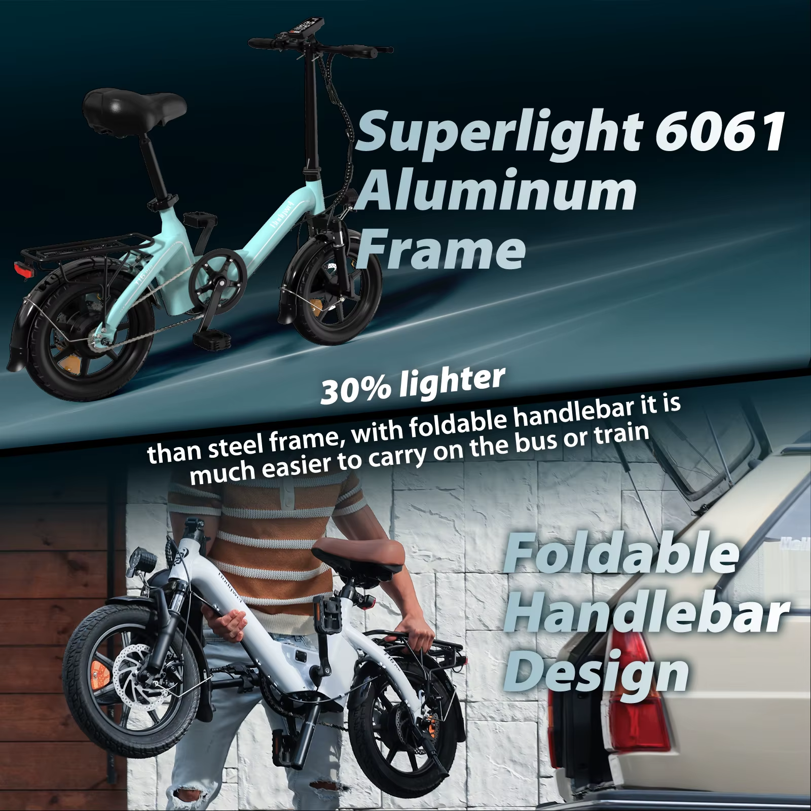 Bodywel T16PRO 14" Foldable Electric Bike 250W 36V City E-Bike Commuter 50KM UK