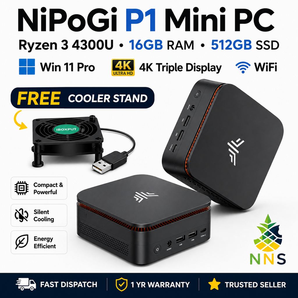 NiPoGi P1 Mini PC Ryzen 3 4300U 16GB 512GB SSD WiFi 4K Triple Display Win 11 Pro