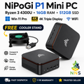 NiPoGi P1 Mini PC Ryzen 3 4300U 16GB 512GB SSD WiFi 4K Triple Display Win 11 Pro