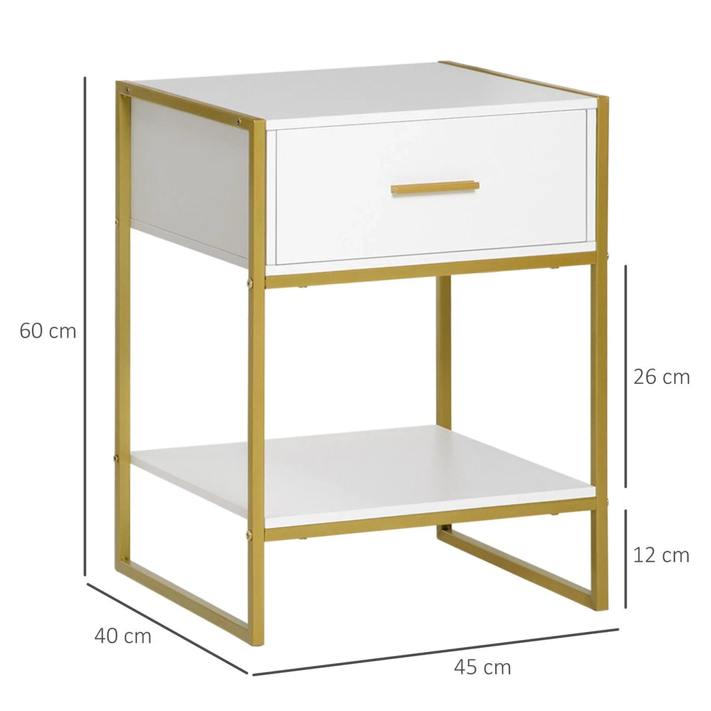 HOMCOM Bedside Tables Set of 2 Nightstand Gold Modern UK