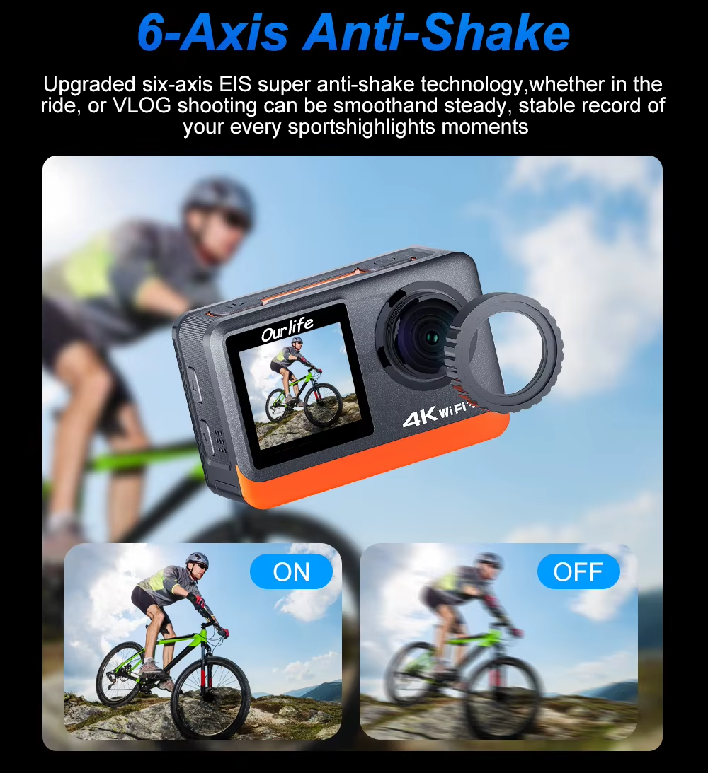OURLIFE MTR80 4K60FPS Action Camera WiFi 30m Waterproof EIS + 64GB SD UK