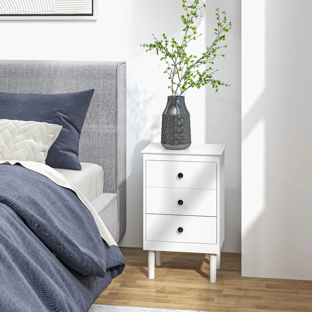 HOMCOM Bedside Tables Set of 2 Nightstand 3-Drawer White Modern UK