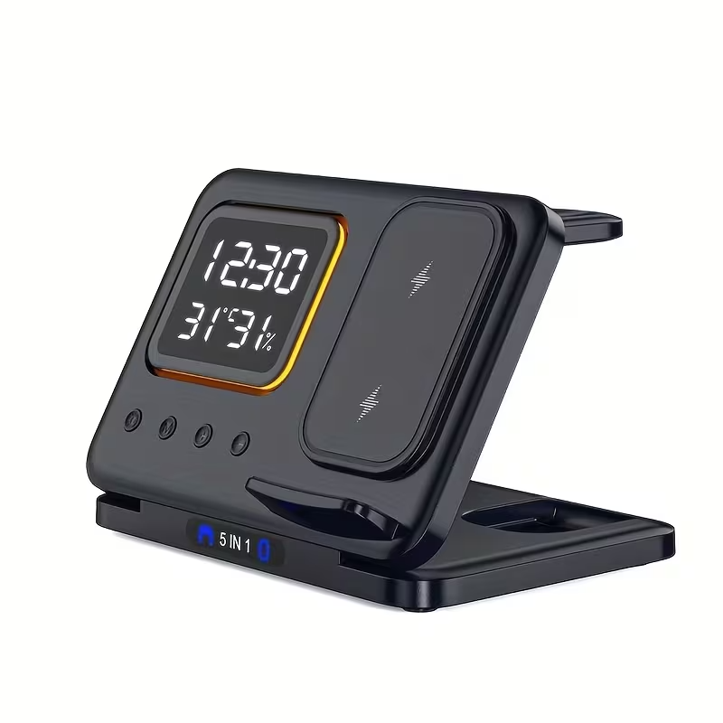 5-in-1 Wireless Charging Station 15W Fast Charger Watch AirPods Night Light UK