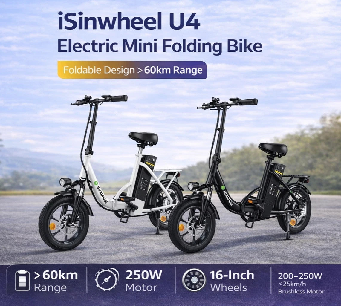 iSinwheel U4 Folding Electric Bike 250W 36V 16" E-Bike 25kmh 70km Range Commuter