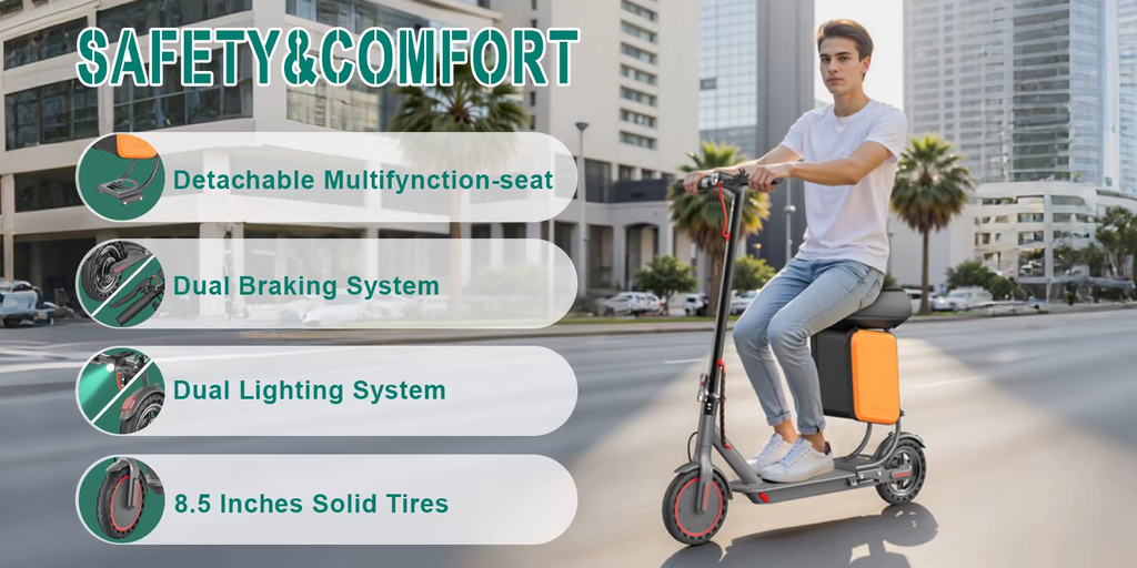AOVOPRO Adult Electric Scooter Seat & Storage 350W 25km/h Foldable Suspension UK