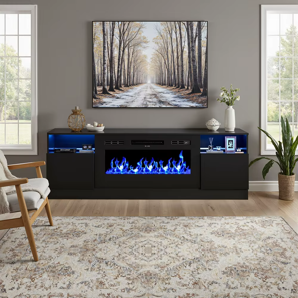 Breeins Modern Electric Fireplace TV Stand LED Flames Remote Storage Console UK