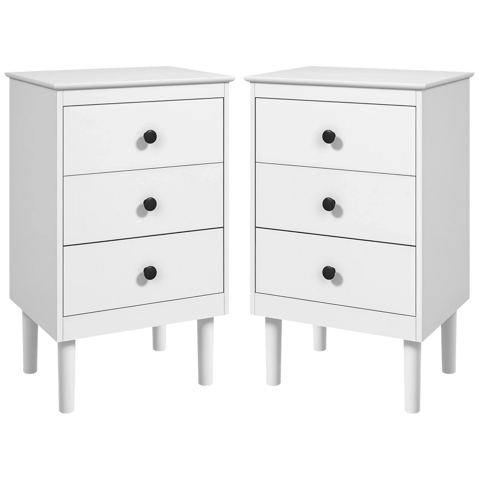 HOMCOM Bedside Tables Set of 2 Nightstand 3-Drawer White Modern UK
