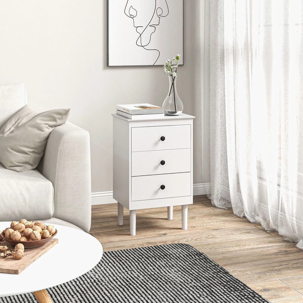 HOMCOM Bedside Tables Set of 2 Nightstand 3-Drawer White Modern UK