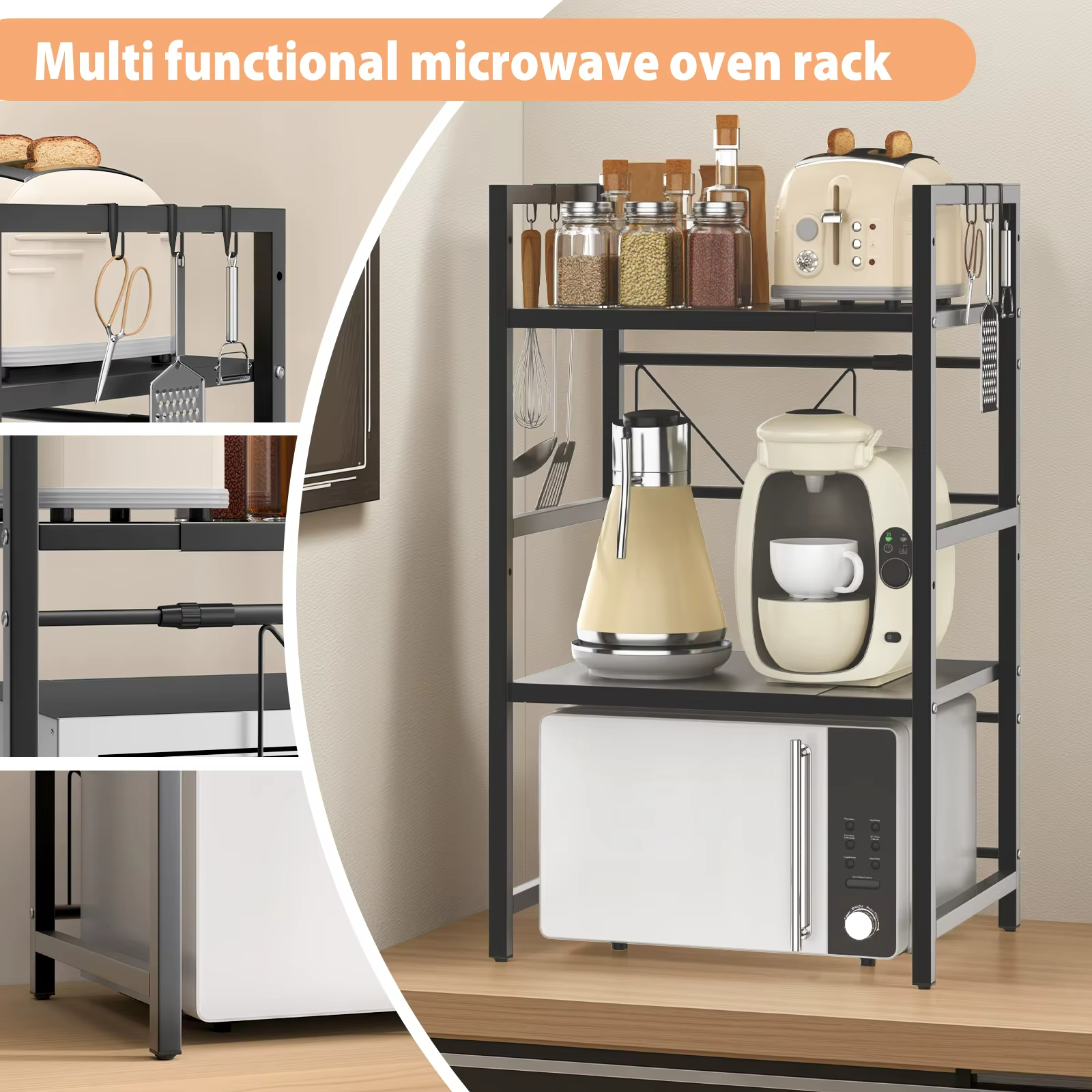 Microwave Oven Rack Stand Shelf Adjustable 40–60cm Kitchen Storage Organiser UK