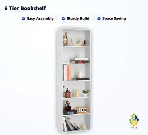 6-Shelf White Modern Bookcase Storage Shelf Organizer 71.4" H UK