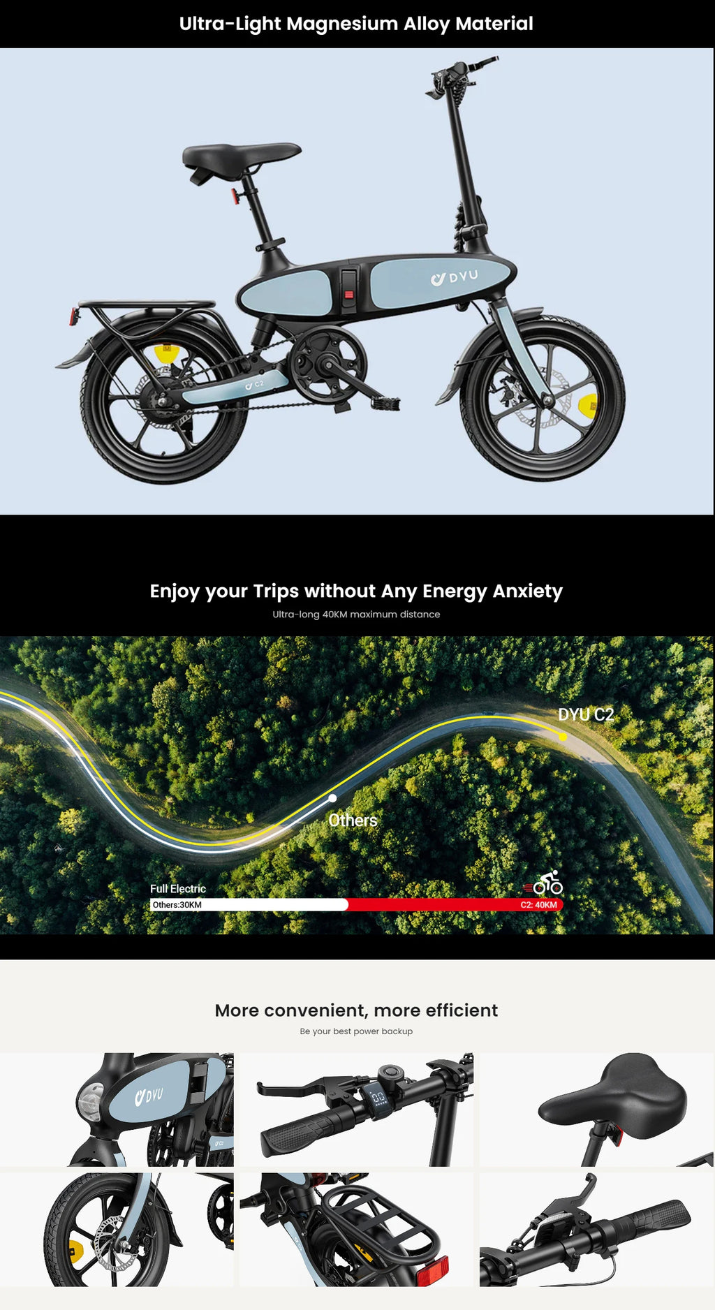 DYU C2 16inch Folding Electric Bike 250W 36V 7.5Ah ECity Bike 25kmh NONE