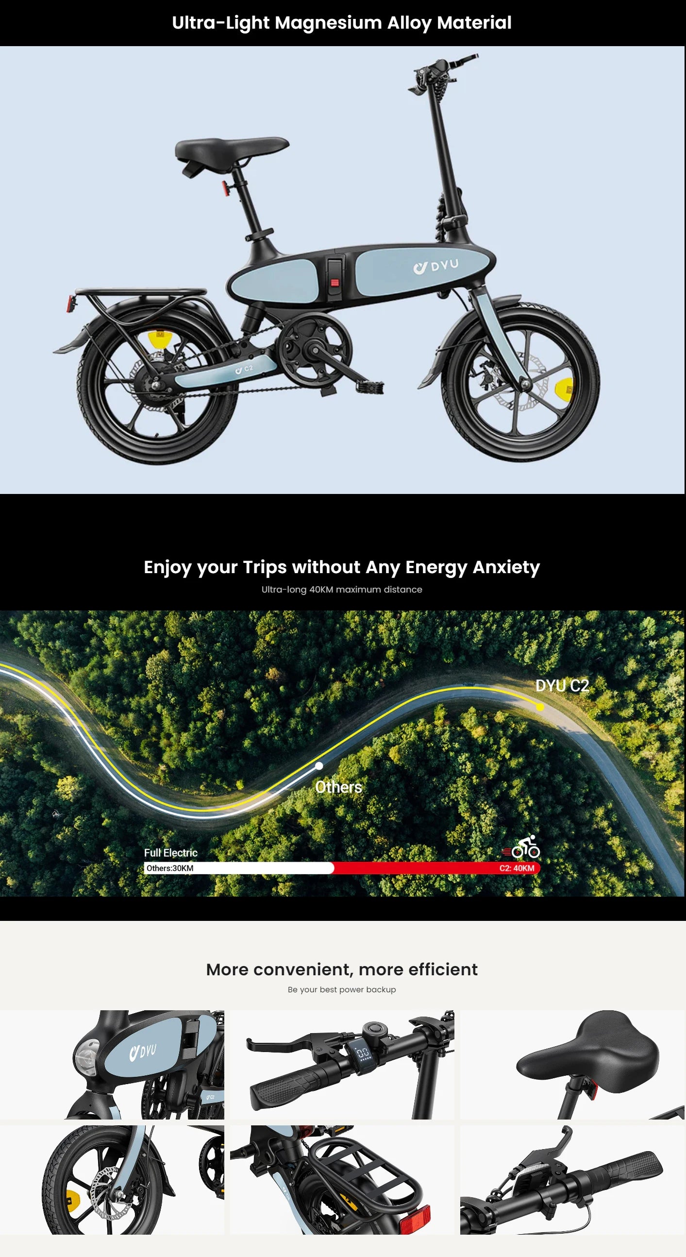 DYU C2 16inch Folding Electric Bike 250W 36V 7.5Ah ECity Bike 25kmh NONE
