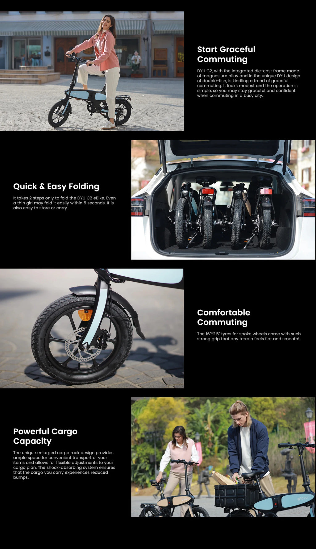 DYU C2 16inch Folding Electric Bike 250W 36V 7.5Ah ECity Bike 25kmh NONE