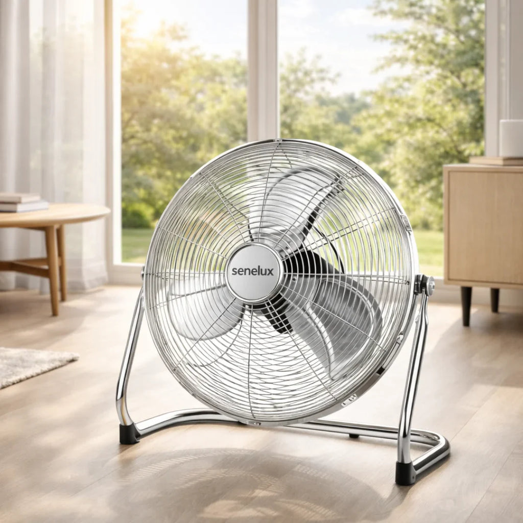 Chrome Floor Fan for Homes, Gyms, Bedrooms & Kitchens
