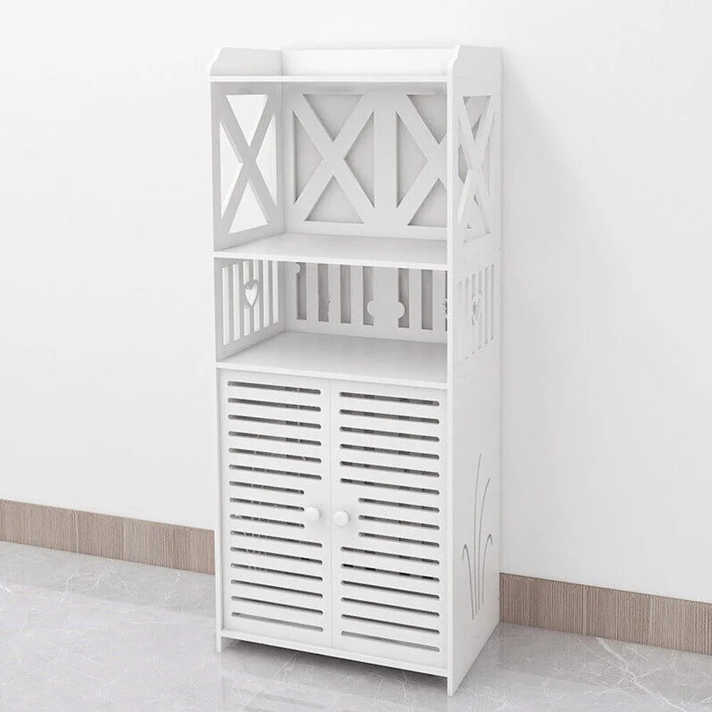 White Wooden Bathroom Storage Cabinet 90cm Wide Free Standing Unit NONE
