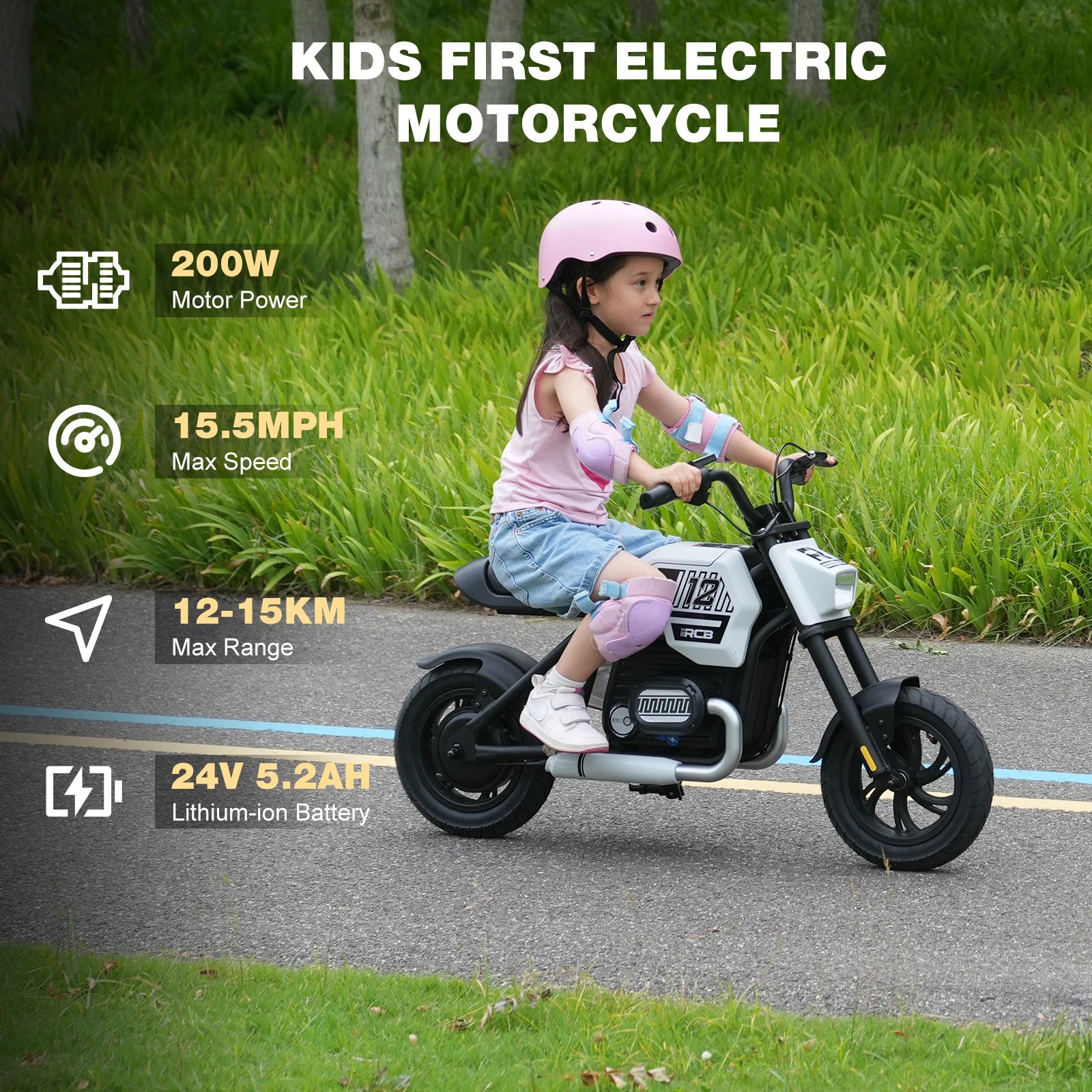 RCB R9 Kids Gift Electric Motorcycle 200W 24V 3 Speed Modes 12-15km Range 250w