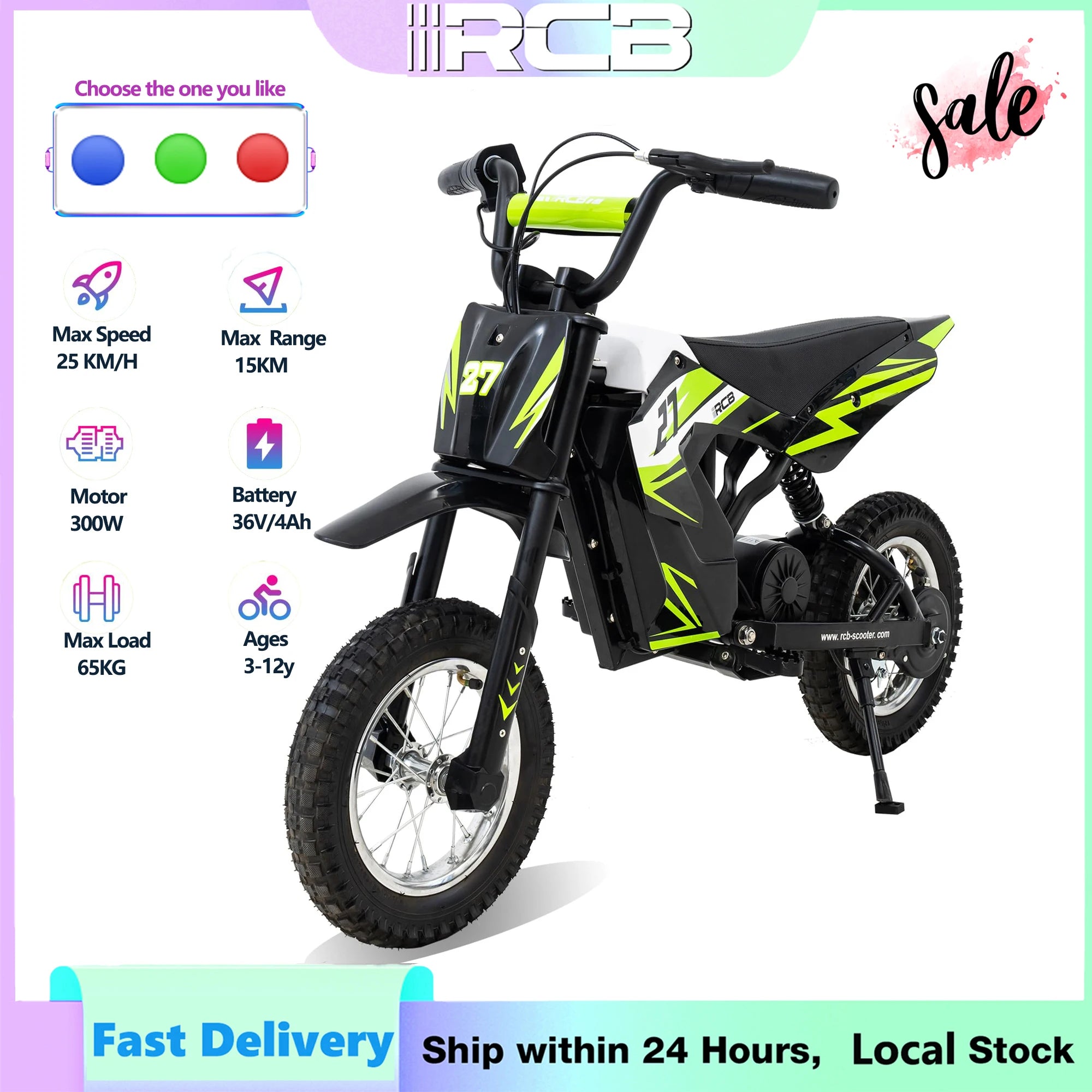 RCB R9X Kids Electric Motorbike 36V 15.5MPH 9.3Mile Range Ride On < 200W