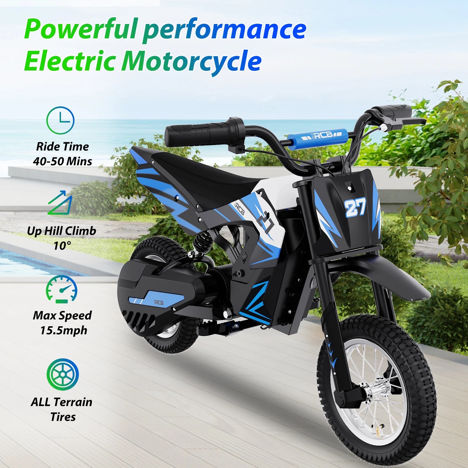 RCB R9X Kids Electric Motorbike 36V 15.5MPH 9.3Mile Range Ride On < 200W