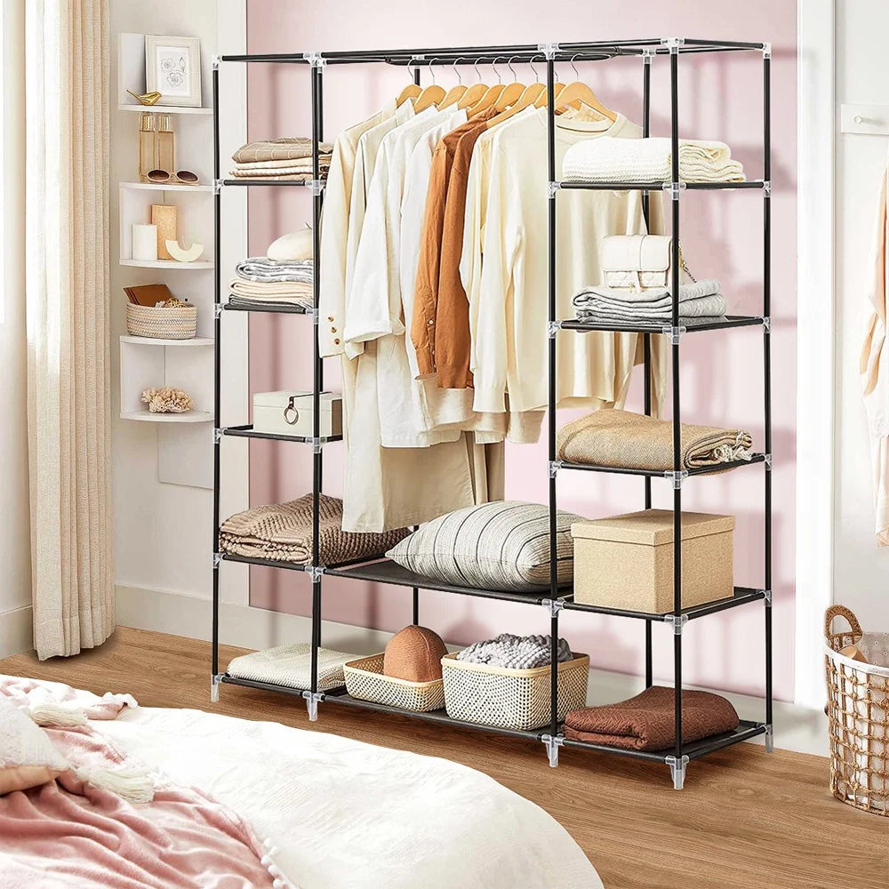 Portable Wardrobe Clothes Organizer 148 43 175cm Metal Frame Modern Style UK