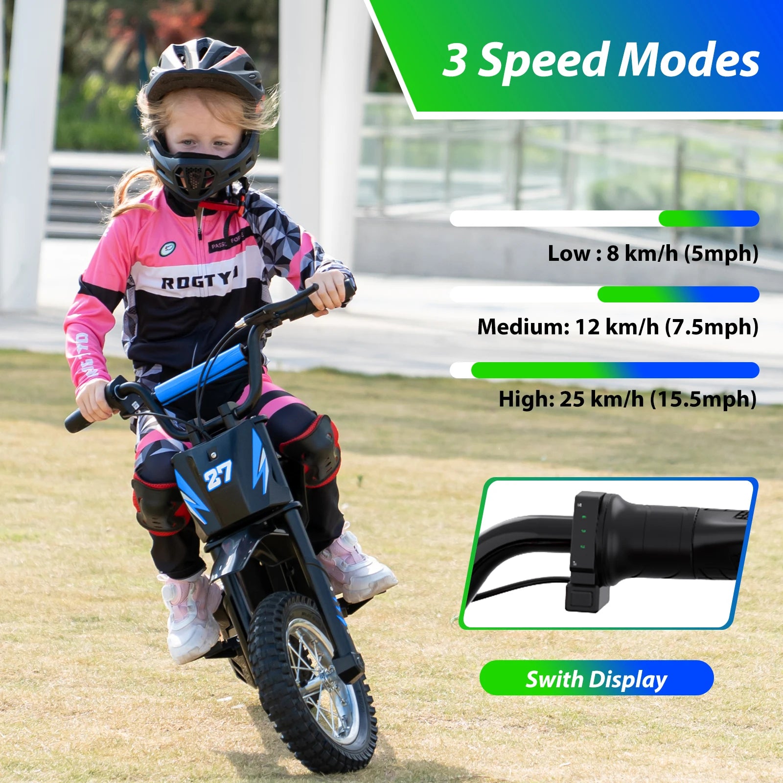 RCB R9X Kids Electric Motorbike 36V 15.5MPH 9.3Mile Range Ride On < 200W