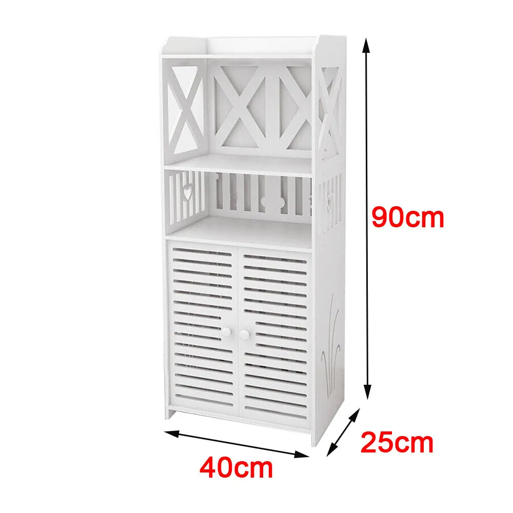 White Wooden Bathroom Storage Cabinet 90cm Wide Free Standing Unit NONE