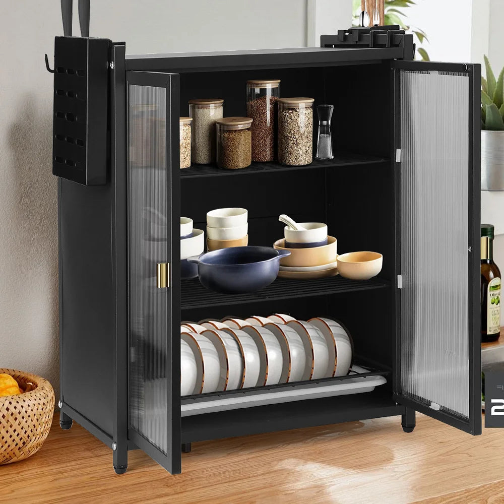 LONENESSL Storage Cabinet Metal Sideboard 45cm Wide 3 Shelves Modern Style