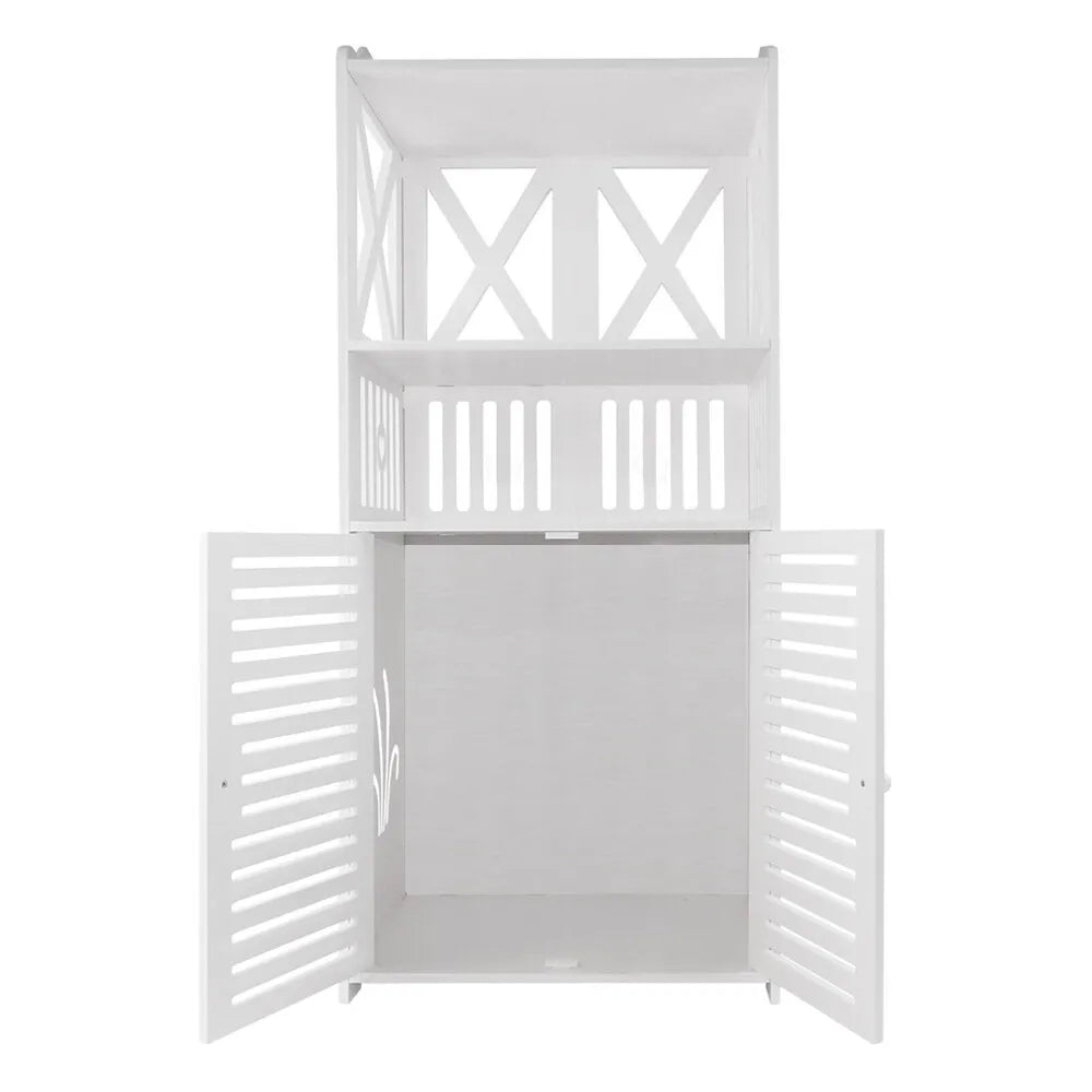 White Wooden Bathroom Storage Cabinet 90cm Wide Free Standing Unit NONE