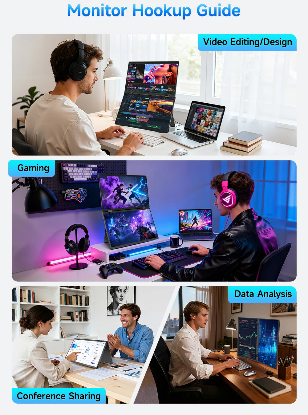 UPerfect UStation Dual Monitor 15.6 1080P FHD IPS Triple Laptop Screen Extender