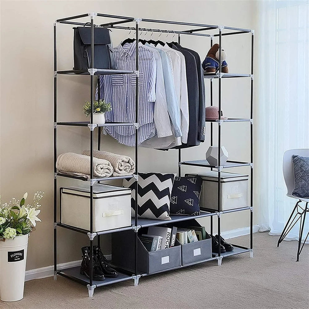 Portable Wardrobe Clothes Organizer 148 43 175cm Metal Frame Modern Style UK