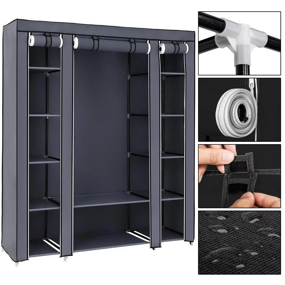Portable Wardrobe Clothes Organizer 148 43 175cm Metal Frame Modern Style UK