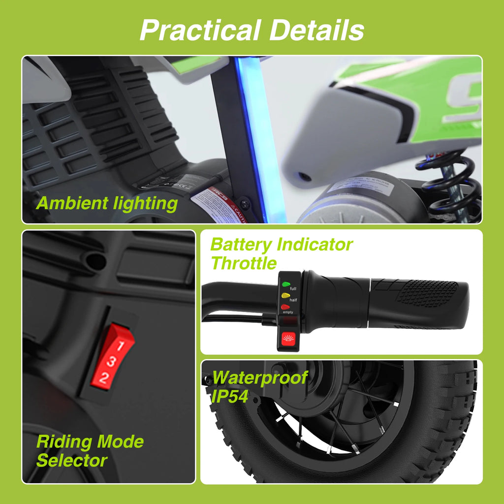 RCB R9X PRO Kids Electric Motorcycle 36V 350W 25kmh 3 Speed Modes 250w Off Road