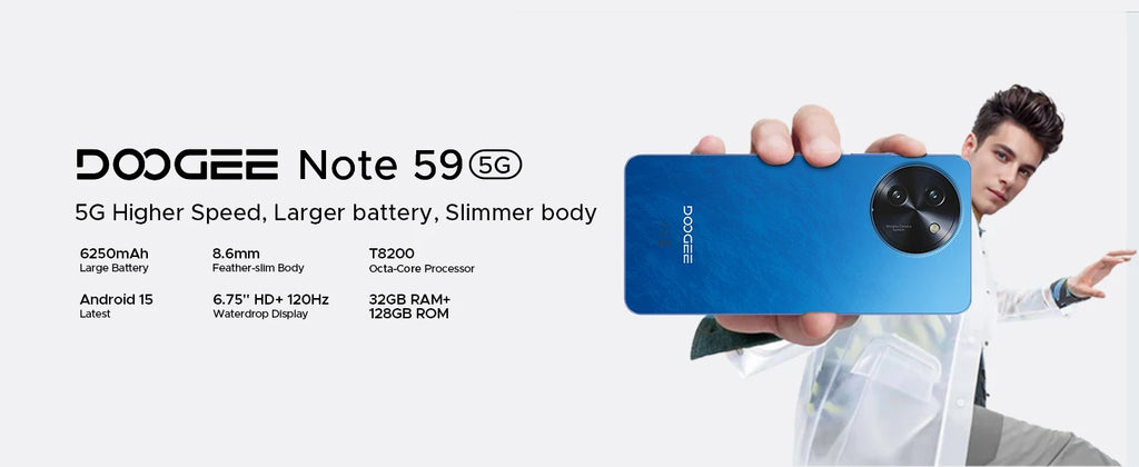 DOOGEE Note 59 5G Android 15 Smartphone 6.75inch 32GB 128GB Unisoc T820 6250mAh