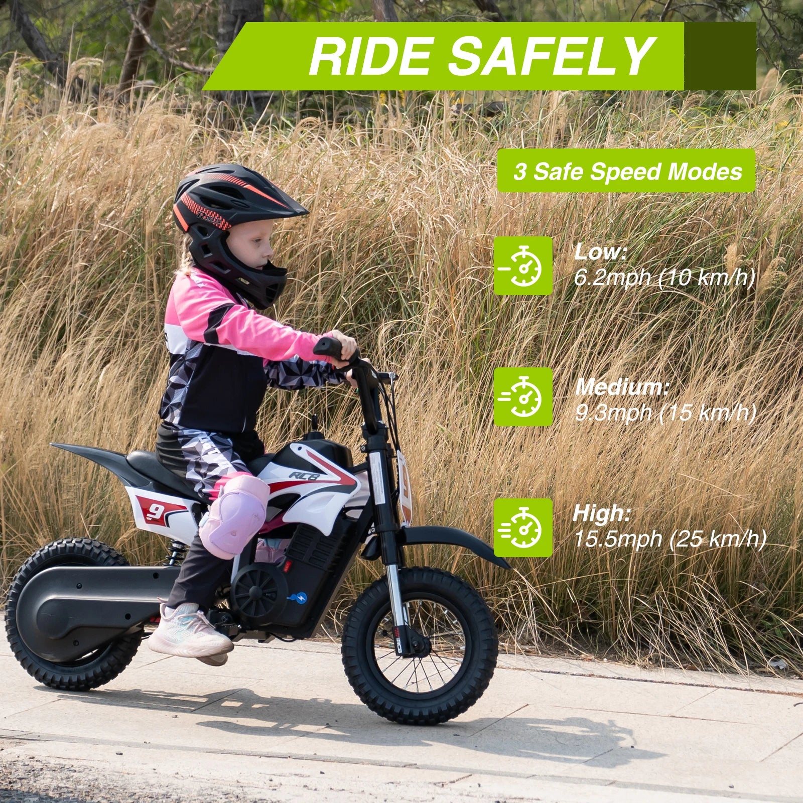 RCB R9X PRO Kids Electric Motorcycle 36V 350W 25kmh 3 Speed Modes 250w Off Road